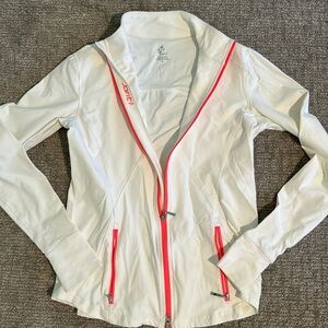 Pink and white athletic jacket zip
